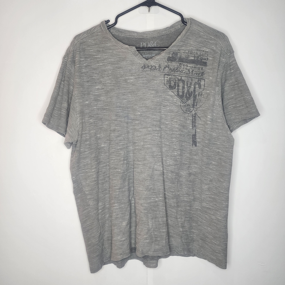 PD&C Distressed Grey Casual Short Sleeve T-Shirt, Men Large